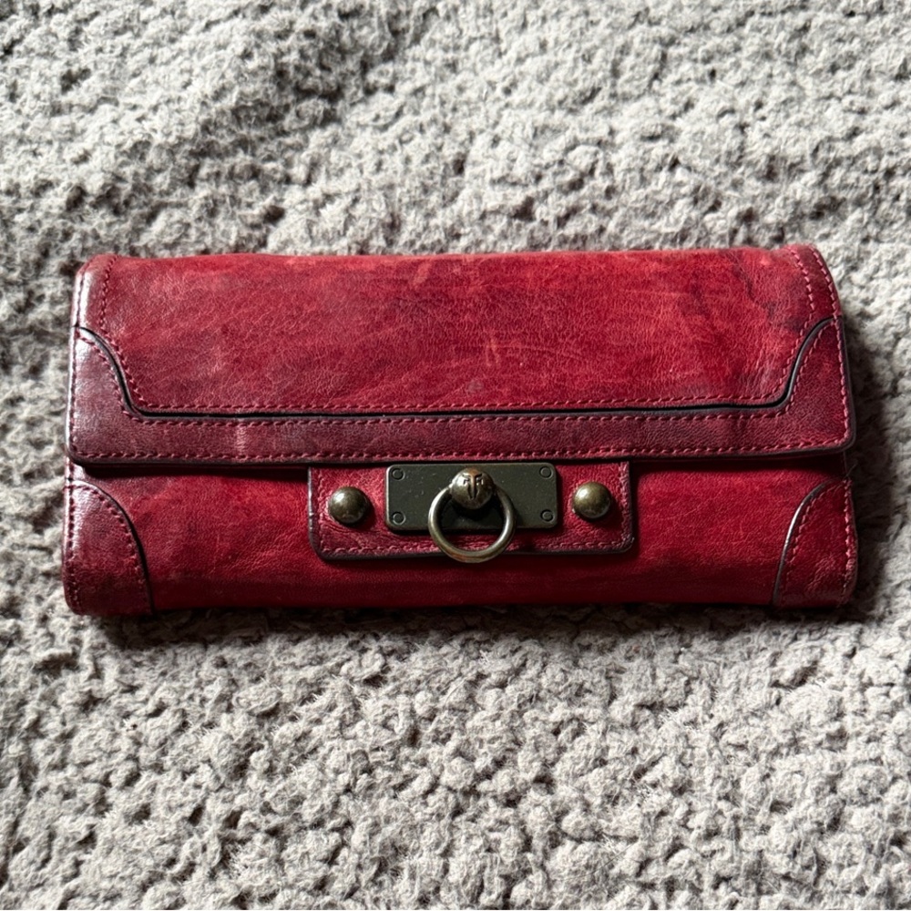 Frye Red Leather Ring-Front Wallet